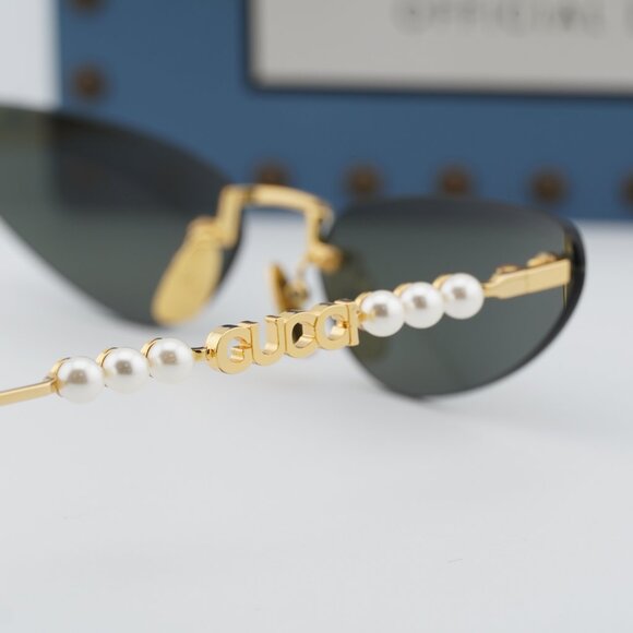 Gucci GG1920S 001 Cat Eye Sunglasses - Shiny Gold with White Pearl/Grey main image 10